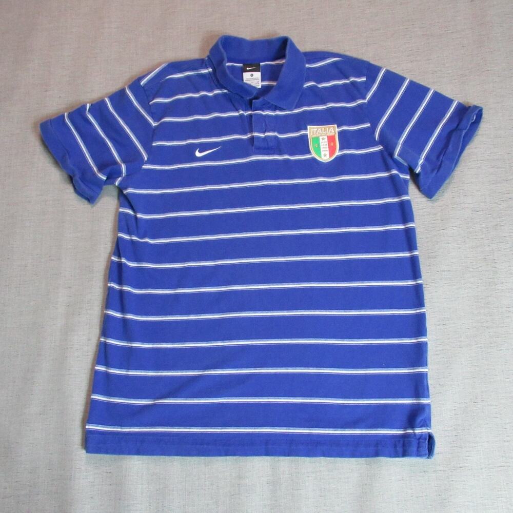 Nike Shirt Mens Size XL Blue Striped Italia Polo Sports Active Short Sleeve